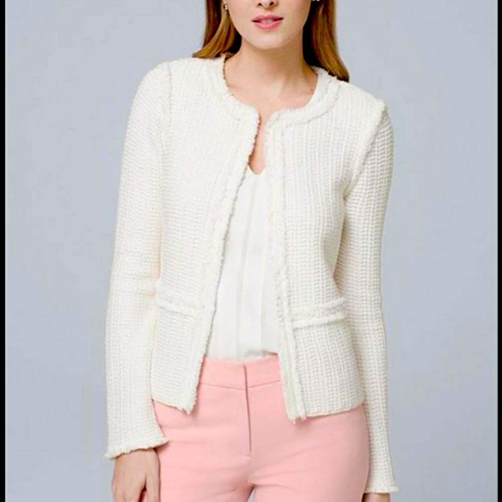 |White House Black Market| Ecru Textured Sweather Jacket Size Medium